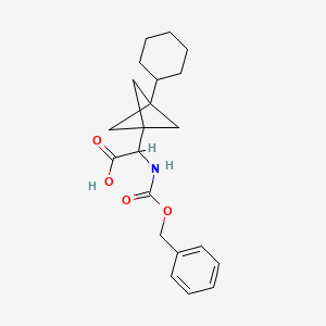 molecular formula C21H27NO4 B2440303 2-(3-Cyclohexyl-1-bicyclo[1.1.1]pentanyl)-2-(phenylmethoxycarbonylamino)acetic acid CAS No. 2287259-80-5