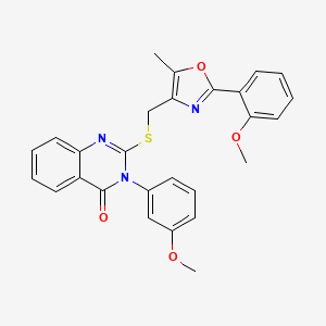 molecular formula C27H23N3O4S B2440307 3-(3-methoxyphenyl)-2-(((2-(2-methoxyphenyl)-5-methyloxazol-4-yl)methyl)thio)quinazolin-4(3H)-one CAS No. 1114646-98-8