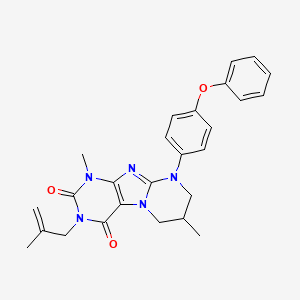 molecular formula C26H27N5O3 B2440325 1,7-dimethyl-3-(2-methylallyl)-9-(4-phenoxyphenyl)-6,7,8,9-tetrahydropyrimido[2,1-f]purine-2,4(1H,3H)-dione CAS No. 876151-79-0