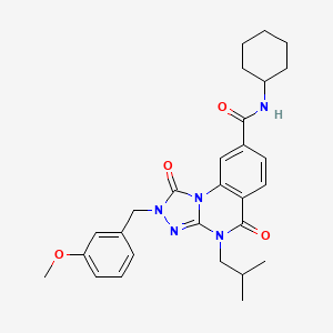 molecular formula C28H33N5O4 B2440357 N-cyclohexyl-4-isobutyl-2-(3-methoxybenzyl)-1,5-dioxo-1,2,4,5-tetrahydro-[1,2,4]triazolo[4,3-a]quinazoline-8-carboxamide CAS No. 1243020-42-9