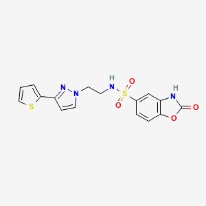 molecular formula C16H14N4O4S2 B2440383 2-oxo-N-(2-(3-(thiophen-2-yl)-1H-pyrazol-1-yl)ethyl)-2,3-dihydrobenzo[d]oxazole-5-sulfonamide CAS No. 1797261-11-0