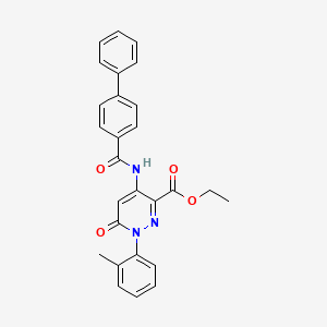 molecular formula C27H23N3O4 B2440391 Ethyl 4-([1,1'-biphenyl]-4-ylcarboxamido)-6-oxo-1-(o-tolyl)-1,6-dihydropyridazine-3-carboxylate CAS No. 941915-69-1