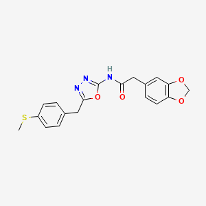 2-(benzo[d][1,3]dioxol-5-yl)-N-(5-(4-(methylthio)benzyl)-1,3,4-oxadiazol-2-yl)acetamide