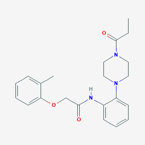 molecular formula C22H27N3O3 B244040 2-(2-methylphenoxy)-N-[2-(4-propanoylpiperazin-1-yl)phenyl]acetamide 