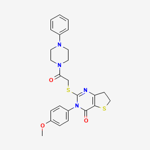 molecular formula C25H26N4O3S2 B2440400 3-(4-Methoxyphenyl)-2-[2-oxo-2-(4-phenylpiperazin-1-yl)ethyl]sulfanyl-6,7-dihydrothieno[3,2-d]pyrimidin-4-one CAS No. 850915-52-5