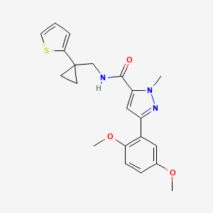 molecular formula C21H23N3O3S B2440404 3-(2,5-dimethoxyphenyl)-1-methyl-N-((1-(thiophen-2-yl)cyclopropyl)methyl)-1H-pyrazole-5-carboxamide CAS No. 1396634-10-8