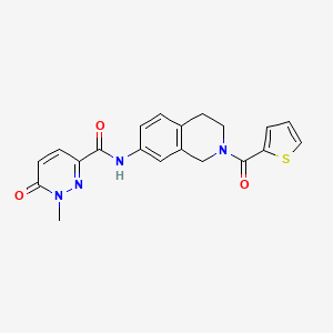 molecular formula C20H18N4O3S B2440409 1-methyl-6-oxo-N-(2-(thiophene-2-carbonyl)-1,2,3,4-tetrahydroisoquinolin-7-yl)-1,6-dihydropyridazine-3-carboxamide CAS No. 1286733-10-5