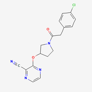 molecular formula C17H15ClN4O2 B2440416 3-((1-(2-(4-Chlorophenyl)acetyl)pyrrolidin-3-yl)oxy)pyrazine-2-carbonitrile CAS No. 2034498-92-3
