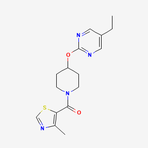 molecular formula C16H20N4O2S B2440419 [4-(5-Ethylpyrimidin-2-yl)oxypiperidin-1-yl]-(4-methyl-1,3-thiazol-5-yl)methanone CAS No. 2380145-80-0