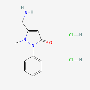 molecular formula C11H15Cl2N3O B2440426 5-(氨甲基)-1-甲基-2-苯基-2,3-二氢-1H-吡唑-3-酮二盐酸盐 CAS No. 2126178-11-6