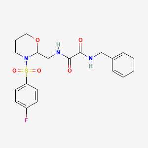 molecular formula C20H22FN3O5S B2440434 N1-苄基-N2-((3-((4-氟苯基)磺酰基)-1,3-恶唑烷-2-基)甲基)草酰胺 CAS No. 869071-24-9