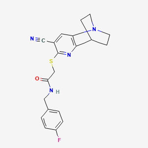 molecular formula C20H19FN4OS B2440435 2-[(7-cyano-3,4-dihydro-2H-1,4-ethano-1,5-naphthyridin-6-yl)sulfanyl]-N-(4-fluorobenzyl)acetamide CAS No. 728888-45-7