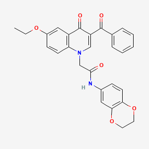 molecular formula C28H24N2O6 B2440436 2-(3-benzoyl-6-ethoxy-4-oxoquinolin-1(4H)-yl)-N-(2,3-dihydrobenzo[b][1,4]dioxin-6-yl)acetamide CAS No. 895653-32-4