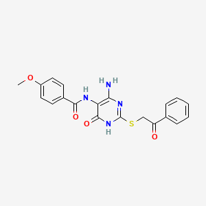 N-(4-amino-6-oxo-2-((2-oxo-2-phenylethyl)thio)-1,6-dihydropyrimidin-5-yl)-4-methoxybenzamide