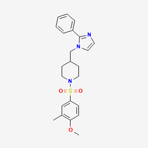 molecular formula C23H27N3O3S B2440471 1-((4-甲氧基-3-甲基苯基)磺酰基)-4-((2-苯基-1H-咪唑-1-基)甲基)哌啶 CAS No. 1396844-27-1