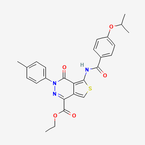 molecular formula C26H25N3O5S B2440475 Ethyl 5-(4-isopropoxybenzamido)-4-oxo-3-(p-tolyl)-3,4-dihydrothieno[3,4-d]pyridazine-1-carboxylate CAS No. 851948-13-5