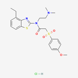 molecular formula C22H28ClN3O4S2 B2440479 N-(2-(dimethylamino)ethyl)-N-(4-ethylbenzo[d]thiazol-2-yl)-2-((4-methoxyphenyl)sulfonyl)acetamide hydrochloride CAS No. 1215626-27-9