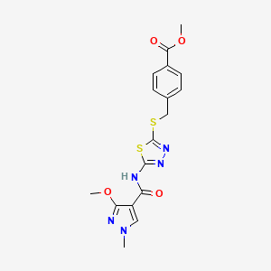 molecular formula C17H17N5O4S2 B2440481 methyl 4-(((5-(3-methoxy-1-methyl-1H-pyrazole-4-carboxamido)-1,3,4-thiadiazol-2-yl)thio)methyl)benzoate CAS No. 1172855-18-3