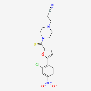 molecular formula C18H17ClN4O3S B2440506 3-(4-(5-(2-Chloro-4-nitrophenyl)furan-2-carbonothioyl)piperazin-1-yl)propanenitrile CAS No. 579443-34-8