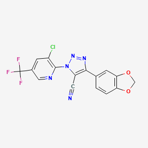 molecular formula C16H7ClF3N5O2 B2440532 4-(1,3-benzodioxol-5-yl)-1-[3-chloro-5-(trifluoromethyl)-2-pyridinyl]-1H-1,2,3-triazole-5-carbonitrile CAS No. 1024414-94-5