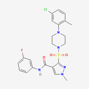 molecular formula C22H23ClFN5O3S B2440549 3-{[4-(5-氯-2-甲基苯基)哌嗪-1-基]磺酰基}-N-(3-氟苯基)-1-甲基-1H-吡唑-4-甲酰胺 CAS No. 1189688-45-6