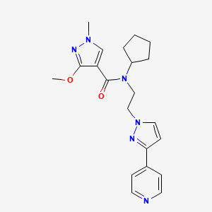 molecular formula C21H26N6O2 B2440555 N-环戊基-3-甲氧基-1-甲基-N-(2-(3-(吡啶-4-基)-1H-吡唑-1-基)乙基)-1H-吡唑-4-甲酰胺 CAS No. 2034419-66-2