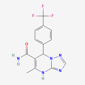 molecular formula C14H12F3N5O B2440556 5-Methyl-7-[4-(trifluoromethyl)phenyl]-4,7-dihydro[1,2,4]triazolo[1,5-a]pyrimidine-6-carboxamide CAS No. 697230-19-6