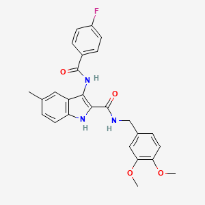 molecular formula C26H24FN3O4 B2440571 N-(3,4-dimethoxybenzyl)-3-(4-fluorobenzamido)-5-methyl-1H-indole-2-carboxamide CAS No. 1030127-19-5