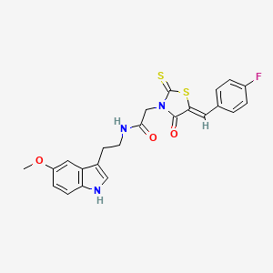 molecular formula C23H20FN3O3S2 B2440580 2-[(5Z)-5-(4-fluorobenzylidene)-4-oxo-2-thioxo-1,3-thiazolidin-3-yl]-N-[2-(5-methoxy-1H-indol-3-yl)ethyl]acetamide CAS No. 941899-93-0