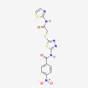 molecular formula C14H10N6O4S3 B2440628 4-硝基-N-(5-((2-氧代-2-(噻唑-2-氨基)乙基)硫代)-1,3,4-噻二唑-2-基)苯甲酰胺 CAS No. 392299-67-1