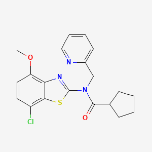 molecular formula C20H20ClN3O2S B2440632 N-(7-chloro-4-methoxybenzo[d]thiazol-2-yl)-N-(pyridin-2-ylmethyl)cyclopentanecarboxamide CAS No. 1105204-43-0