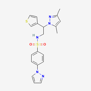 molecular formula C20H21N5O2S2 B2440633 N-(2-(3,5-dimethyl-1H-pyrazol-1-yl)-2-(thiophen-3-yl)ethyl)-4-(1H-pyrazol-1-yl)benzenesulfonamide CAS No. 2034492-55-0