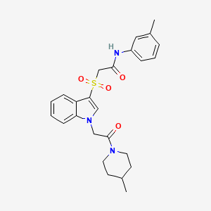 molecular formula C25H29N3O4S B2440635 2-((1-(2-(4-methylpiperidin-1-yl)-2-oxoethyl)-1H-indol-3-yl)sulfonyl)-N-(m-tolyl)acetamide CAS No. 878059-13-3