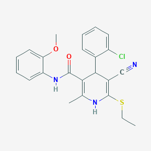 molecular formula C23H22ClN3O2S B2440648 4-(2-chlorophenyl)-5-cyano-6-(ethylsulfanyl)-N-(2-methoxyphenyl)-2-methyl-1,4-dihydropyridine-3-carboxamide CAS No. 328070-44-6
