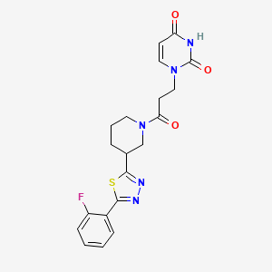 molecular formula C20H20FN5O3S B2440687 1-(3-(3-(5-(2-氟苯基)-1,3,4-噻二唑-2-基)哌啶-1-基)-3-氧代丙基)嘧啶-2,4(1H,3H)-二酮 CAS No. 1396801-27-6