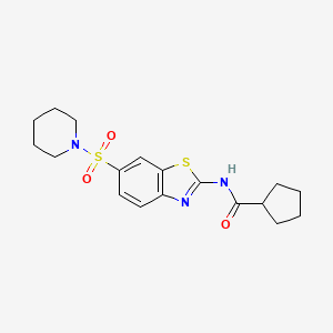 molecular formula C18H23N3O3S2 B2440702 N-(6-哌啶-1-基磺酰基-1,3-苯并噻唑-2-基)环戊烷甲酰胺 CAS No. 881042-44-0