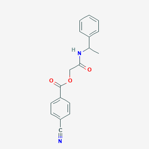 molecular formula C18H16N2O3 B2440706 2-Oxo-2-((1-phenylethyl)amino)ethyl 4-cyanobenzoate CAS No. 380484-51-5