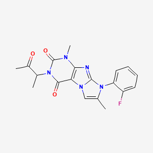 molecular formula C19H18FN5O3 B2440708 6-(2-Fluorophenyl)-4,7-dimethyl-2-(3-oxobutan-2-yl)purino[7,8-a]imidazole-1,3-dione CAS No. 878729-91-0