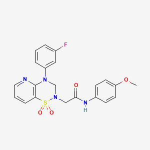 molecular formula C21H19FN4O4S B2440757 2-(4-(3-fluorophenyl)-1,1-dioxido-3,4-dihydro-2H-pyrido[2,3-e][1,2,4]thiadiazin-2-yl)-N-(4-methoxyphenyl)acetamide CAS No. 1251708-75-4