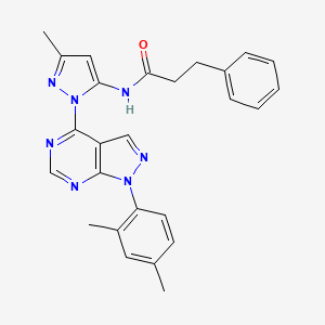 N-{1-[1-(2,4-dimethylphenyl)-1H-pyrazolo[3,4-d]pyrimidin-4-yl]-3-methyl-1H-pyrazol-5-yl}-3-phenylpropanamide