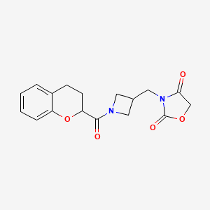 molecular formula C17H18N2O5 B2440783 3-((1-(Chroman-2-carbonyl)azetidin-3-yl)methyl)oxazolidine-2,4-dione CAS No. 2034338-70-8