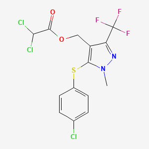 molecular formula C14H10Cl3F3N2O2S B2440796 [5-(4-Chlorophenyl)sulfanyl-1-methyl-3-(trifluoromethyl)pyrazol-4-yl]methyl 2,2-dichloroacetate CAS No. 318239-60-0