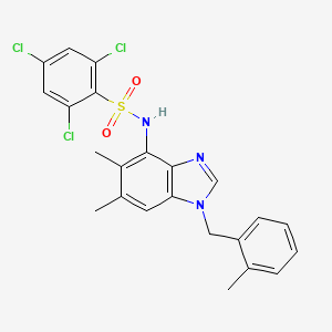 molecular formula C23H20Cl3N3O2S B2440805 2,4,6-trichloro-N-[5,6-dimethyl-1-(2-methylbenzyl)-1H-1,3-benzimidazol-4-yl]benzenesulfonamide CAS No. 338954-82-8