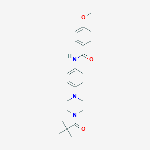 molecular formula C23H29N3O3 B244085 N-{4-[4-(2,2-dimethylpropanoyl)-1-piperazinyl]phenyl}-4-methoxybenzamide 