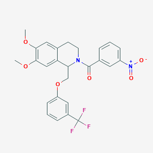 molecular formula C26H23F3N2O6 B2440863 (6,7-dimethoxy-1-((3-(trifluoromethyl)phenoxy)methyl)-3,4-dihydroisoquinolin-2(1H)-yl)(3-nitrophenyl)methanone CAS No. 486452-33-9