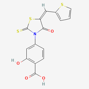 molecular formula C15H9NO4S3 B2440872 (E)-2-羟基-4-(4-氧代-5-(噻吩-2-基亚甲基)-2-硫代噻唑烷-3-基)苯甲酸 CAS No. 853904-13-9