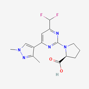 molecular formula C15H17F2N5O2 B2440885 1-[4-(difluoromethyl)-6-(1,3-dimethyl-1H-pyrazol-4-yl)pyrimidin-2-yl]proline CAS No. 1092840-98-6