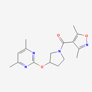 molecular formula C16H20N4O3 B2440891 (3,5-Dimethylisoxazol-4-yl)(3-((4,6-dimethylpyrimidin-2-yl)oxy)pyrrolidin-1-yl)methanone CAS No. 2034295-16-2