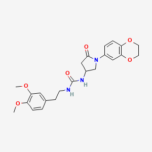 molecular formula C23H27N3O6 B2440898 1-(1-(2,3-二氢苯并[b][1,4]二氧杂环-6-基)-5-氧代吡咯烷-3-基)-3-(3,4-二甲氧基苯乙基)脲 CAS No. 894038-45-0