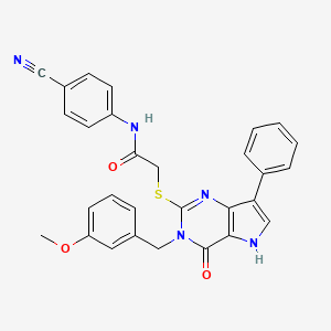 molecular formula C29H23N5O3S B2440927 N-(4-cyanophenyl)-2-({3-[(3-methoxyphenyl)methyl]-4-oxo-7-phenyl-3H,4H,5H-pyrrolo[3,2-d]pyrimidin-2-yl}sulfanyl)acetamide CAS No. 1794943-70-6